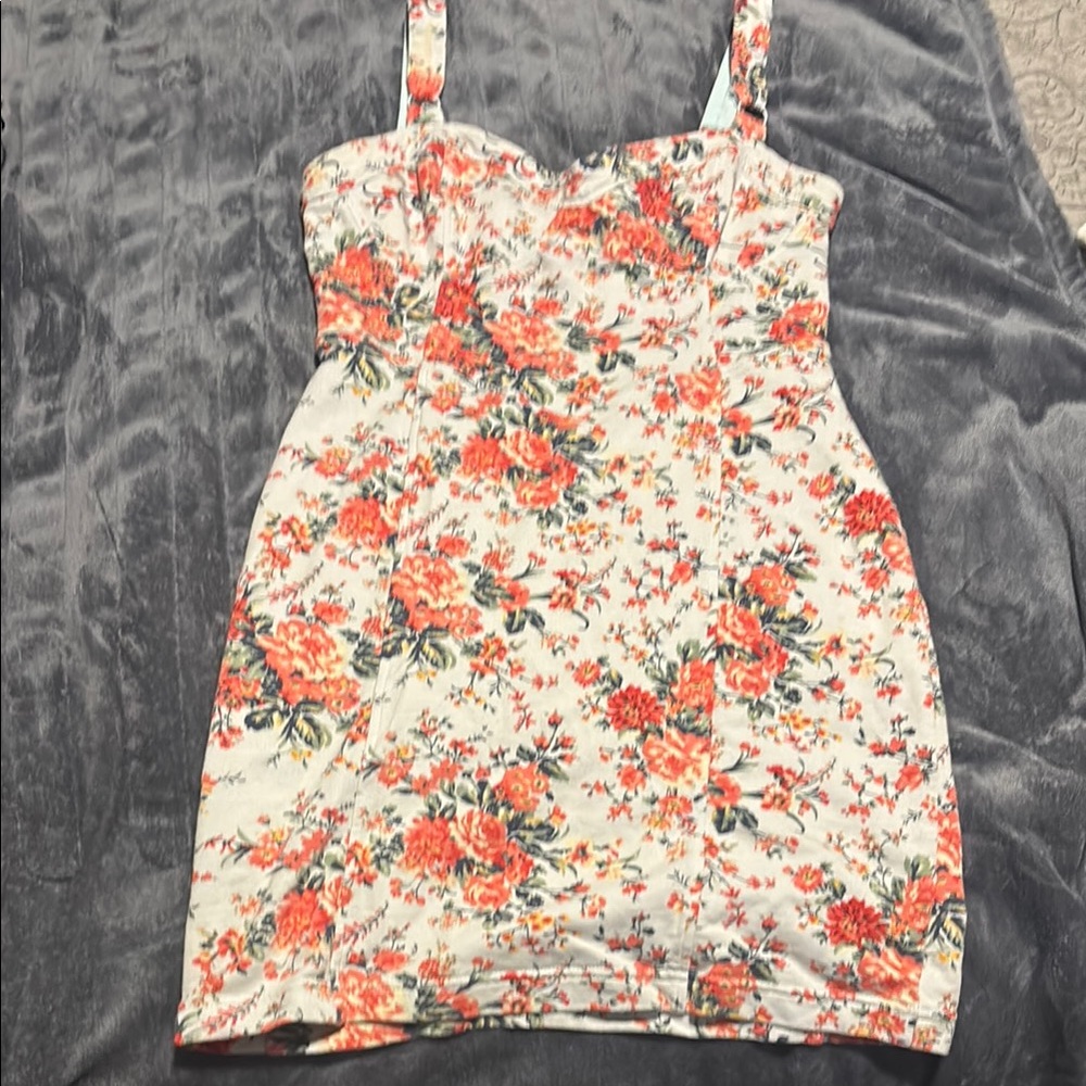 Free People Orange Pink Sleeveless Sweetheart Mini Dress